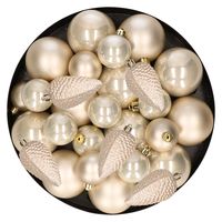 Kerstversiering kunststof kerstballen parel/champagne 6-8-10 cm pakket van 50x stuks