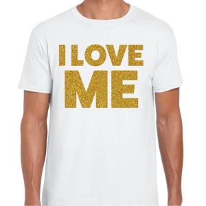 Foute party t-shirt voor heren - I love me - wit - glitter goud - carnaval/themafeest