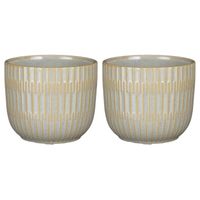 2x Stuks Plantenpot/bloempot keramiek lichtgrijs stripes patroon - D11/H9 cm - Plantenpotten