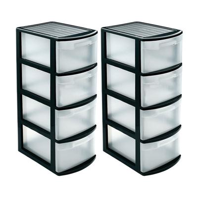 PlasticForte ladeblok - 2x stuks - zwart/transparant - kunststof - L39 x B28,5 x H78 cm - met 4 lade