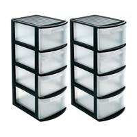 PlasticForte ladeblok - 2x stuks - zwart/transparant - kunststof - L39 x B28,5 x H78 cm - met 4 lade