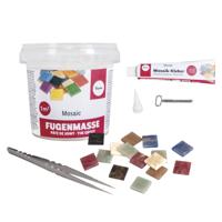 Emmer mozaiek steentjes 1 cm - vierkant - assorti kleuren mix - 1200x stuks - met lijm en voegmiddel