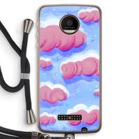 Roze wolken met vogels: Motorola Moto Z Force Transparant Hoesje met koord