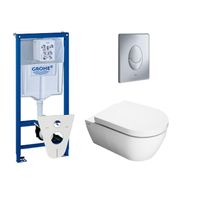 QeramiQ Salina toiletset met inbouwreservoir, closetzitting met softclose en bedieningsplaat mat chroom 0729121/0729205/sw1271/ - thumbnail