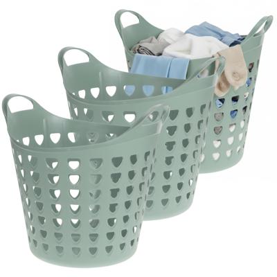 Excellent Houseware Flexibele wasmand - 3x - groen - 26 liter - kunststof - 40 x 41 cm
