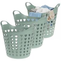 Excellent Houseware Flexibele wasmand - 3x - groen - 26 liter - kunststof - 40 x 41 cm