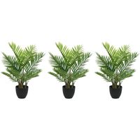 3x Groene Areca/goudpalm kunstplanten 73 cm in zwarte pot