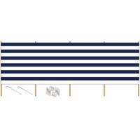 Strand/camping kunststof windscherm - gestreept wit/blauw - 2,25m x 120 cm - incl. haringen