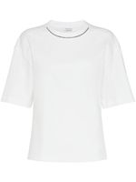 Brunello Cucinelli t-shirt en coton à ornements métalliques - Blanc