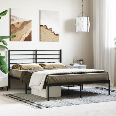 Bedframe met hoofdbord metaal zwart 120x190 cm