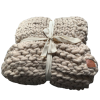 Plaid grof gebreid 100% wol beige