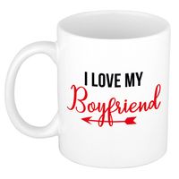 I love my boyfriend cadeau koffiemok / theebeker wit met pijl 300 ml - feest mokken - thumbnail
