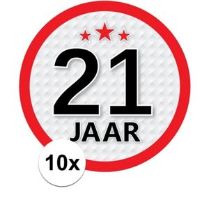 10x 21 Jaar leeftijd stickers rond 15 cm verjaardag versiering