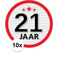 10x 21 Jaar leeftijd stickers rond 15 cm verjaardag versiering