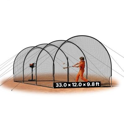 VEVOR honkbal slagkooi (halfrond) net 10058x3660x3000 mm, trainingsnet met 4-laags & knooploos polyesterweefsel & opening voor werpmachines, incl. softbal trainingskooi net