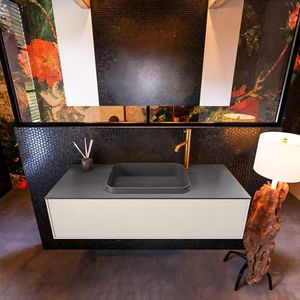 Badkamermeubelset Mondiaz Erin 120 cm met 1 Lade met RIDGE Wastafel Midden Dark grey met 1 kraangat Greeploos Mat Linen