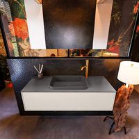 Badkamermeubelset Mondiaz Erin 120 cm met 1 Lade met RIDGE Wastafel Midden Dark grey met 1 kraangat Greeploos Mat Linen