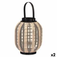 Kaarshouder Lantaarn Met handvat Beige Hout Stof 27 x 32 x 27 cm (2 Stuks)