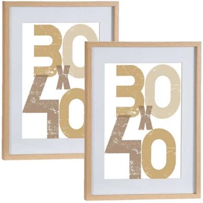 2x stuks houten fotolijst - bruin - 40 x 50 cm - fotolijstje - met passe-partout - decoratie