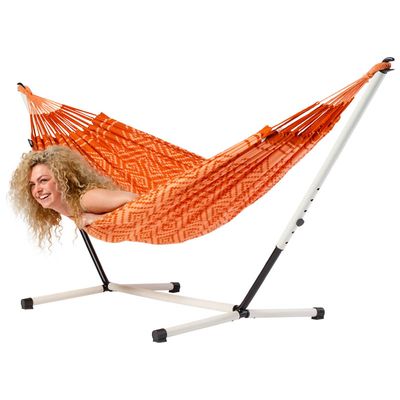 Eenpersoons hangmat met metalen standaard - 300x140cm - Rood - 120kg draagkracht- 100% katoen - binnen & buiten