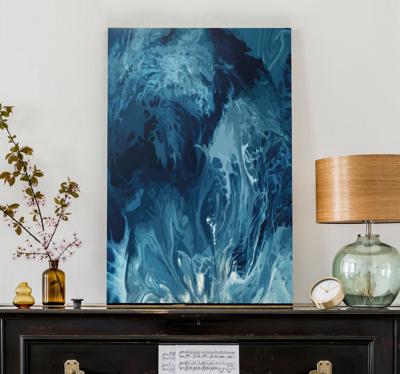 Abstract canvas schilderij Blauwe tinten aquarel golven