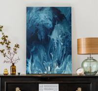 Abstract canvas schilderij Blauwe tinten aquarel golven
