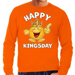 Bellatio Decorations Koningsdag sweater voor heren - happy kingsday - oranje - feestkleding 2XL  -