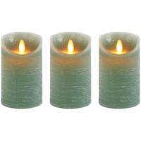 Led kaars/stompkaars - 3x - jade groen - H12,5 x D7,5 cm - wax - warm wit licht - bewegende vlam