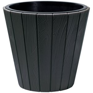 Prosperplast Plantenpot/bloempot Wood Style - buiten/binnen - kunststof - antraciet - D49 x H45 cm - Plantenpotten