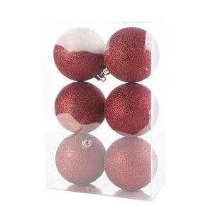 6x Donkerrode glitter kerstballen 8 cm kunststof