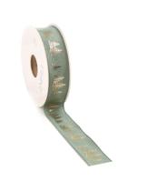Kerst Lint woven FIR 25mm x 15 meter sage green