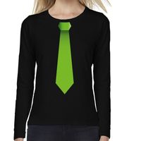 Zwart long sleeve t-shirt zwart met groene stropdas bedrukking dames 2XL  -