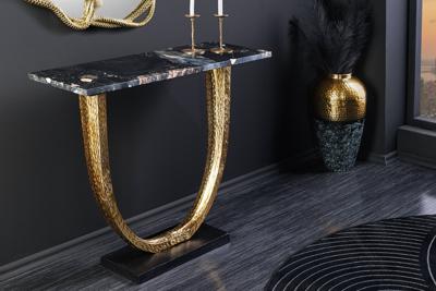 Handgemaakte wandtafel OMEGA 80cm zwart marmer goud metaal - 44851
