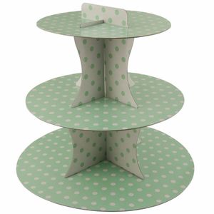 Groene high tea etagere 3 laags met witte stippen 30 cm