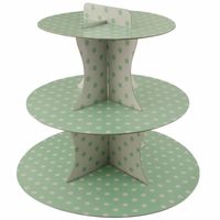 Groene high tea etagere 3 laags met witte stippen 30 cm - thumbnail