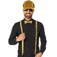 Rapper/gangster Verkleedset - bretels/bril/strik en cap - goud - 70's/80's - themafeest Rapper/gangster Verkleedset - bretels/bril/strik en cap - goud - 70's/80's - themafeest