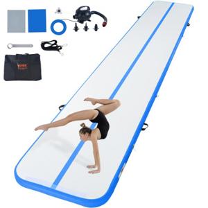 VEVOR Gymnastiek-luchtmat Opblaasbare gymnastiek-tuimelmat, tuimelbaan met elektrische pomp, 598 x 101 x 10 cm trainingsmatten voor thuisgebruik/gym/yoga/cheerleading blauw