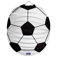 Voetbal thema lampion - rond - 22 cm - wit/zwart - versiering - sport - papier