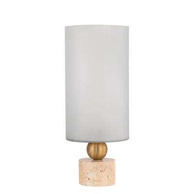 Levee Windlicht L - Wit Glas & Travertin Voet