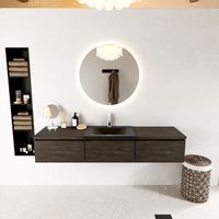 MONDIAZ BUKLA 180cm badmeubel met module 60 kleur Dark Brown met 3 lades. Wastafel CLOUD midden 1 kraangat kleur Urban. - thumbnail