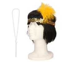 Carnaval verkleed accessoire set - dames hoofdband en parelketting - charleston/jaren 20 stijl