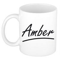 Naam cadeau mok / beker Amber met sierlijke letters 300 ml