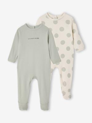 Set van 2 pyjama's baby met opening aan de achterkant saliegroen Set van 2 pyjama's baby met opening aan de achterkant saliegroen