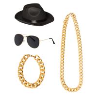 Carnaval verkleed Pooier/Pimp/Gangster 4 delige set - volwassenen - hoed - zonnebril - sieraden