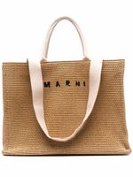 Marni sac à main en raphia à logo brodé - Marron - thumbnail