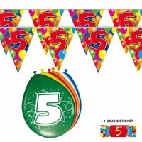 Shoppartners 5 jaar versiering set - kamer - 2x vlaggenlijnen - 8x ballonnen - gratis sticker