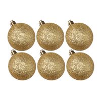 6x stuks kunststof glitter kerstballen goud 6 cm - Kerstbal - thumbnail