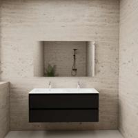 ACTIE BWS Badmeubel | Paris | Mat Zwart 120 cm | Mat Wit Wastafel | 2 Kraangaten