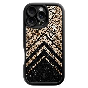 iPhone 16 Pro zwarte case - Chevron luipaard