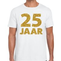 25 jaar goud glitter verjaardag/jubileum kado shirt wit heren